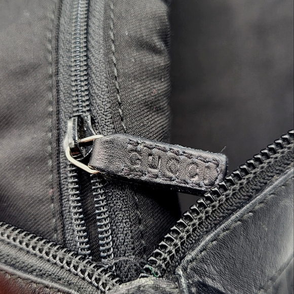 Gucci GG Canvas Nylon Leather Handbag Black Monogram Tote Bag 152283 - Picture 7 of 14